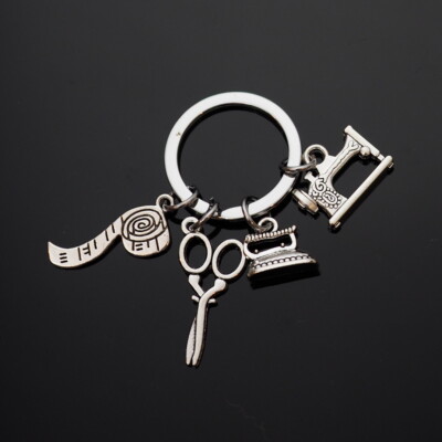 Love Sewing Singer Machine Iron Scissor Silver Charms Pendants Keychain Gift #2