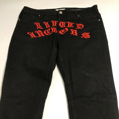 Lifted Anchors Black Denim Jeans Hip Hop Men's 38 x 33 Embroidered Stretch 