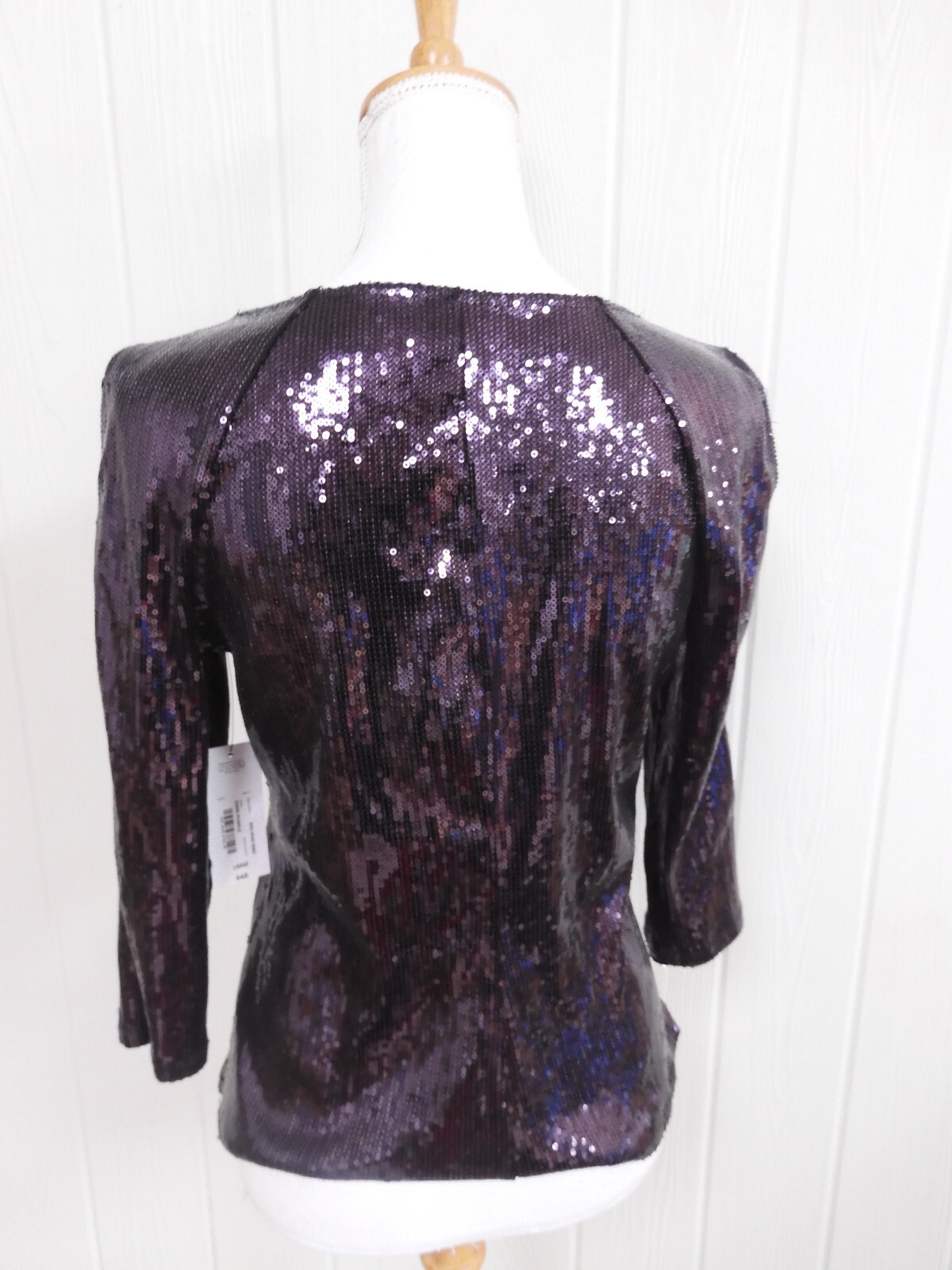 Bold Elements Size Large Purple Sequined Arm Cutout Blouse Top