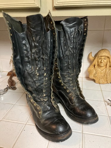 Thorough BOSS UFCW 1970s Good Vintage Lineman/Motorcycle Black Leather Boots 8.5 - Picture 14 of 18
