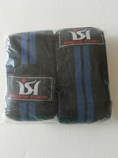 Pair Of New, Athletic Knee Wraps, Black With Blue Stripes