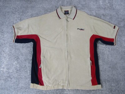FUBU Track Suit Top Mens XL Biege Full Zip Short Sleeve Sport