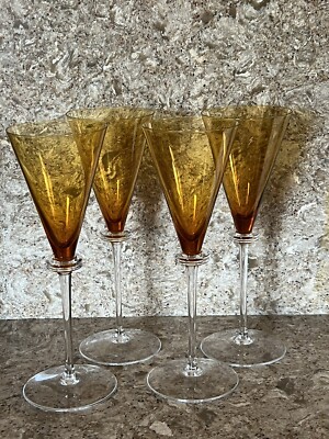 Union Street Glass Wine Champagne Glasses Amber Set of Four Signed | eBay