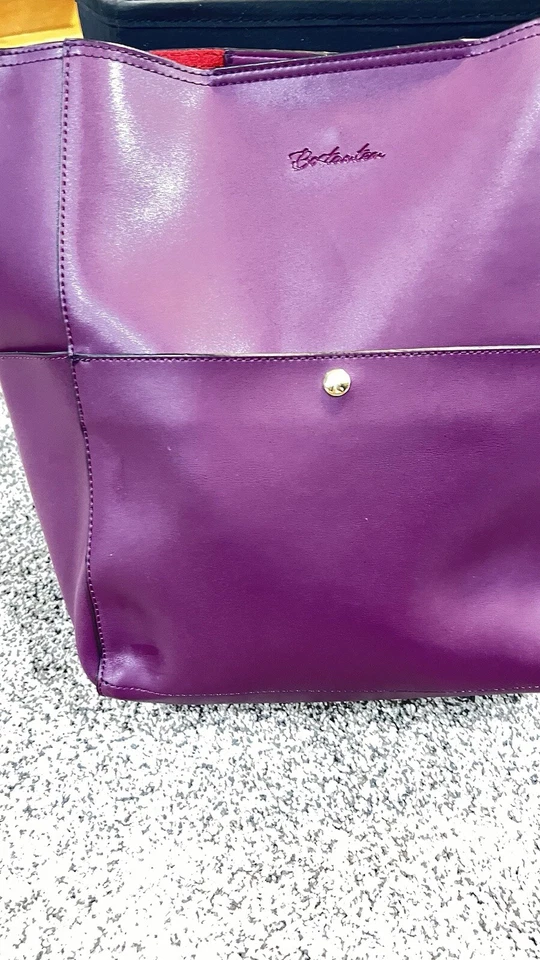Bolsa de ombro Bostanten couro ameixa roxo tamanho aproximado 17-14-6 - Imagem 3 de 4