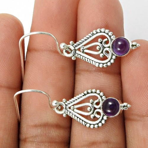 Gift For Her 925 Silver Natural Amethyst Drop Dangle Vintage Earrings D12 - Picture 3 of 8