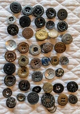 Vtg Lot of 44 Brass Metal Workwear Buttons Overalls NAME BRAND Osh Kosh more