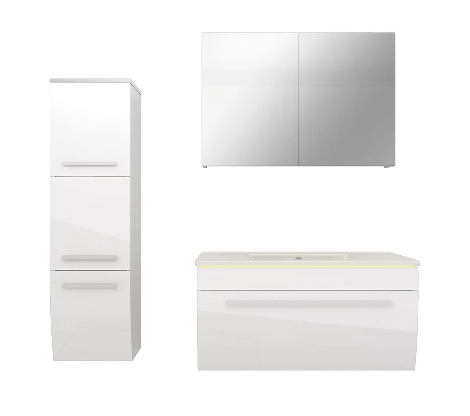 Badmöbel Set Gently 3 V2-L Weiß Badezimmermöbel Badspiegel Waschtisch 80 cm - Bild 1 von 4