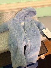Hooded Full Zip Fleece Jacket Blue Solid Long Sleeve 0-3 Months Unisex