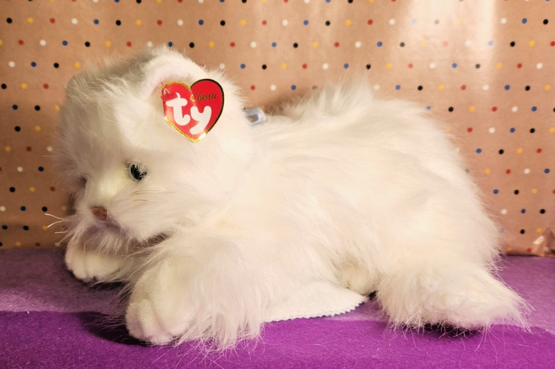 Ty Sugar Persian White Long Hair Cat Kitten Plush Stuffed Animal Blue Bow 2002