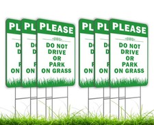 6X Please Do Not Drive Park On Grass Double sided Signs with Stakes - Plastic...