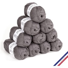 10 pelotes de laine - Mistigris - 100% coton bio - 3mm - Tricot et crochet - Ber