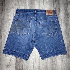 VTG LEVIS 501xx Shorts Mens 36 Y2K Cut Off Button Fly Raw Edges Cotton Blue sz34