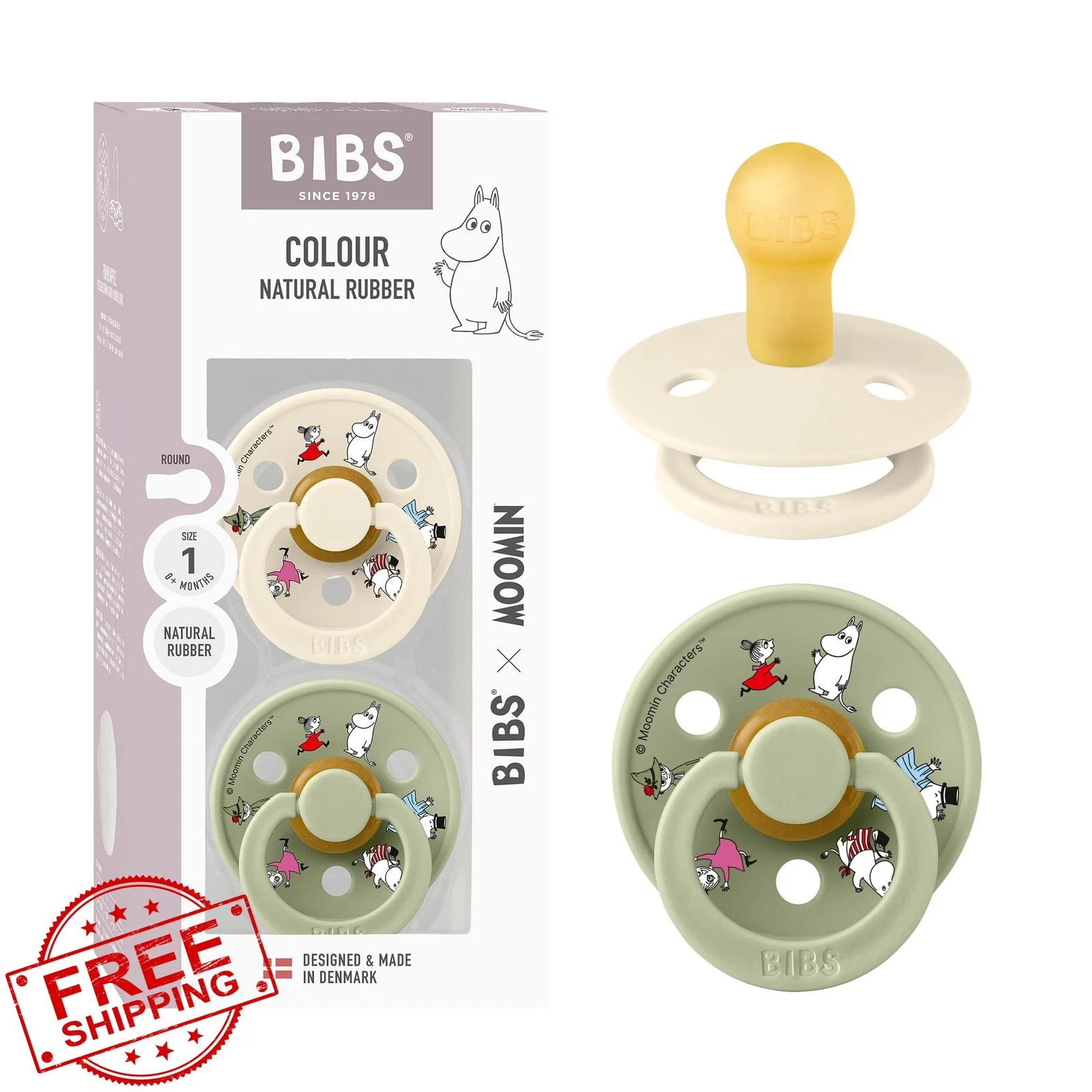 Bibs Ivory/Sage Size 1 Pacifier 2-Pack