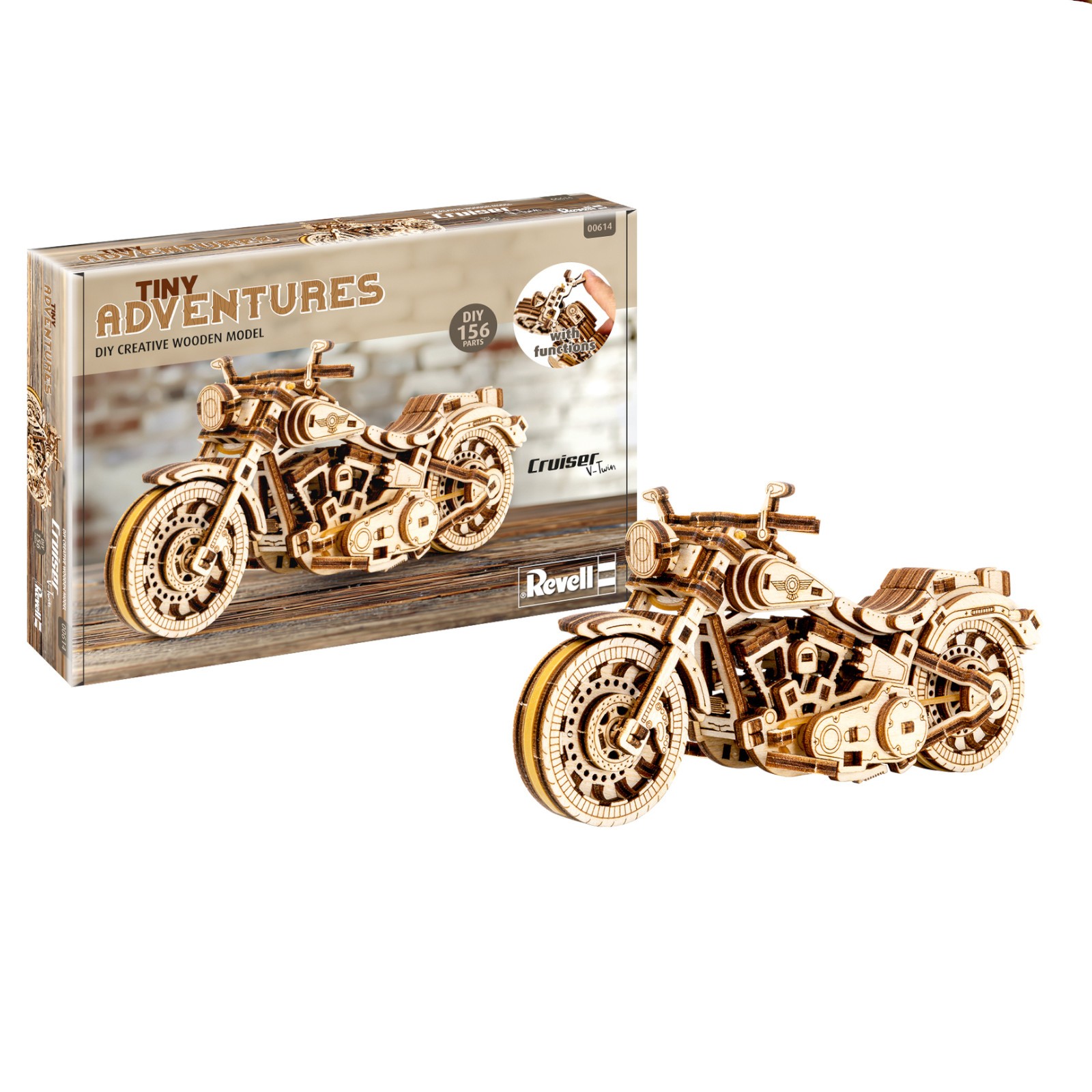 Revell 3D Puzzle Tiny Adventures Cruiser V-Twin Motorcycle Wooden Model 00614