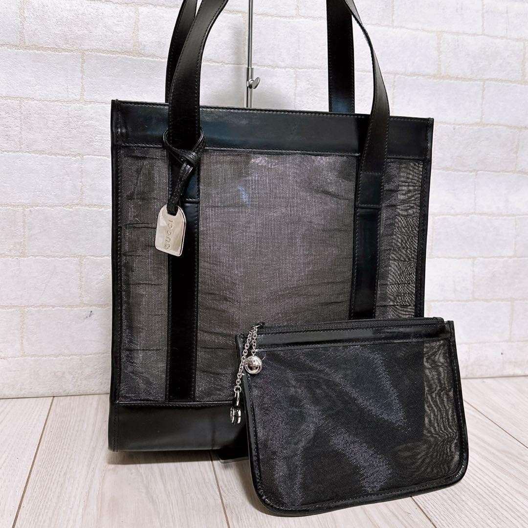 Gucci Mesh Tote Bag with Charm Removable Pouch Stylish Design Authentic