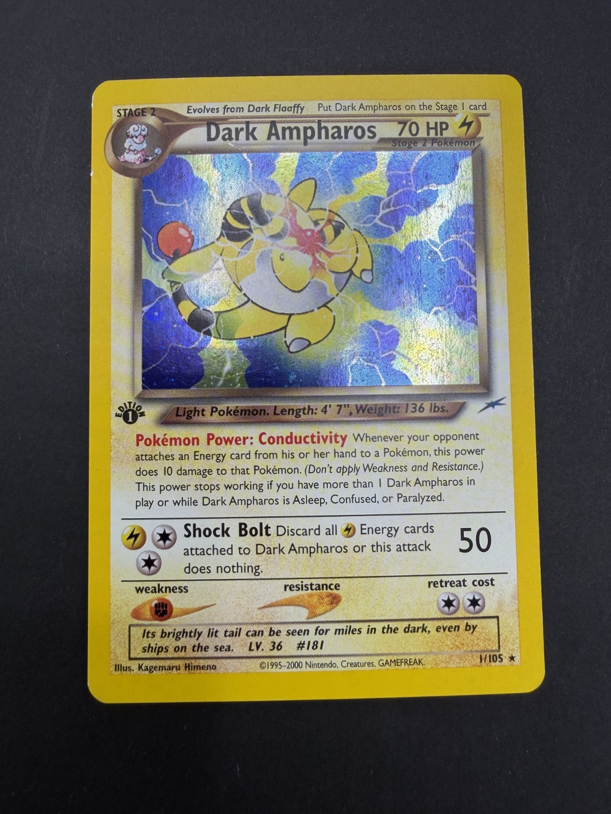 1st Edition Dark Ampharos 1/105 Neo Destiny LP Condition - Pokemon TCG
