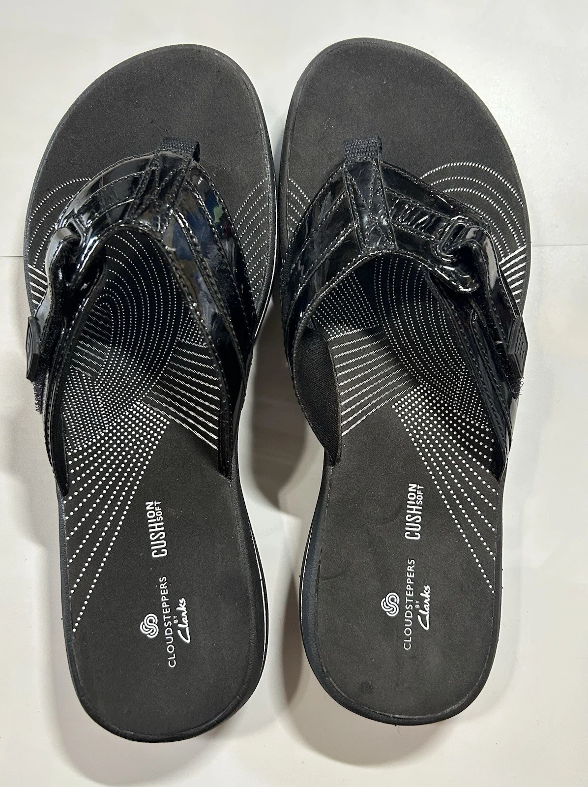 CLARKS Sandali donna Clark’s Brinkley Jazz infradito neri con cinturini brevettati taglia 7