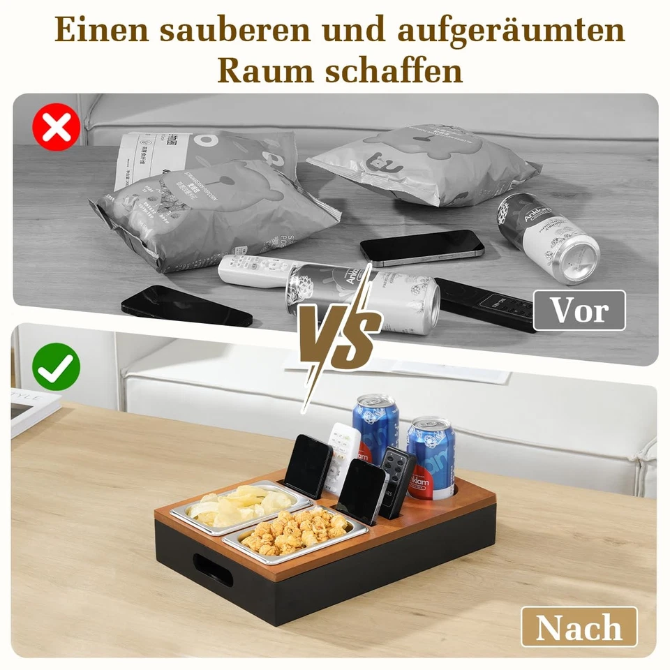 Holz Couchbar, Sofatablett Couch Butler mit 2 Edelstahl-Snackschalen und Getr... - Image 2 of 4