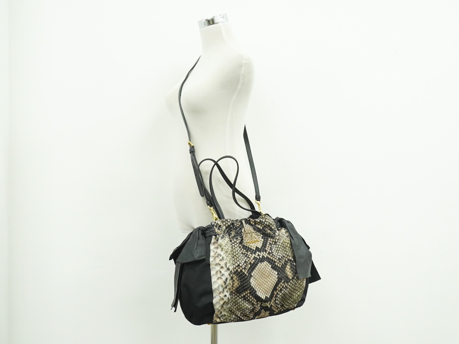 PRADA Python Print Nylon 2way Shoulder Tote Bag B… - image 8