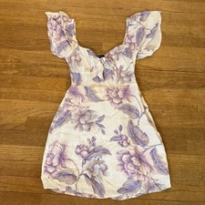 Forever 21 cream purple ruffle sleeve floral mini dress tunic size small S b61