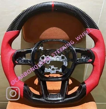 FOR  HONDA CIVIC REAL CARBON FIBER STEERING WHEEL 2020-2023 YS W/ RED  LEATHER