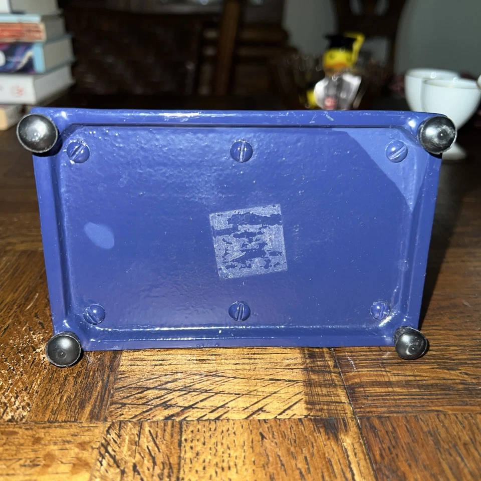 Servilletero de granja decoración de cocina azul cobalto hierro fundido gallo pollo pesado Foto 2 de 3