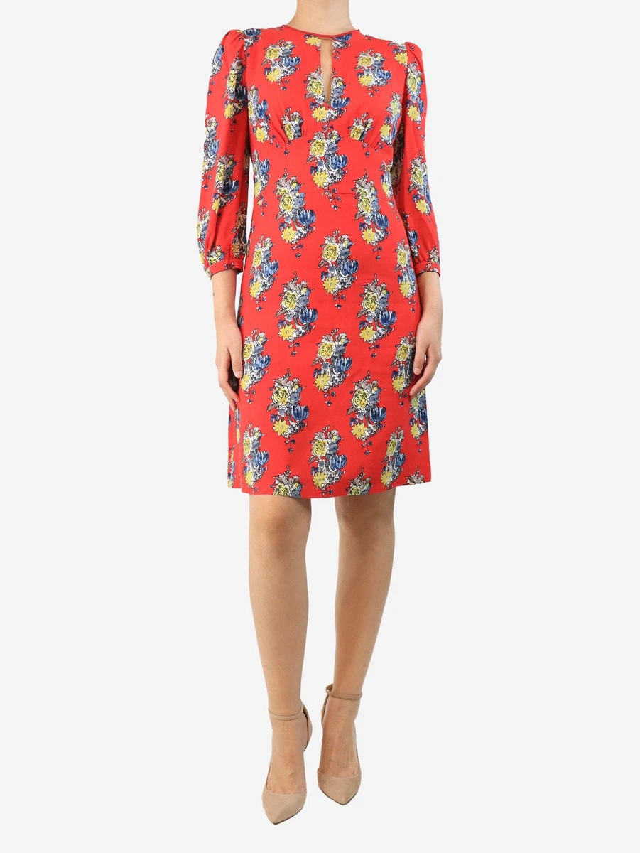 three quarter sleeve midi summer dresses for women Printed Smocked V-Neck Three-Quarter Sleeve Midi Dress