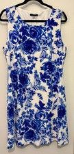 Tommy Hilfiger Blue White Floral Coastal Dress Size 14 NWT Sleeveless Lined