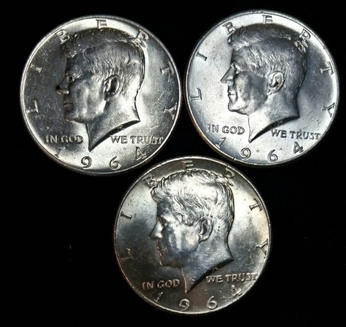 1964 P Kennedy Half Dollars X 3. BU, Not Gems But Nice BU's