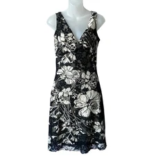 VTG My Michelle Babydoll Floral Dress M Black White Mesh Overlay Whimsigoth USA