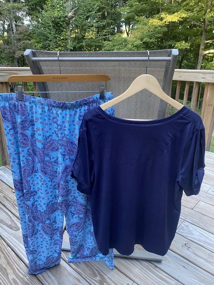 Pijama para mujer Ellen Tracy turquesa púrpura cachemira azul marino manga retorcida grande Foto 4 de 4