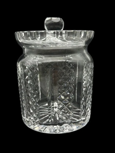 VTG Waterford Crystal Biscuit Cookie Candy Barrel Jar W/ Lid 6" Hibernia MINT
