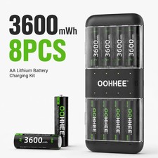 8PCS AA 1.5V 3600mWh OOHHEE Rechargeable Lithium Battery with Thin Charing Box