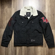 Hollister Men’s Small Sherpa Lined Trucker Jacket Black Button Front