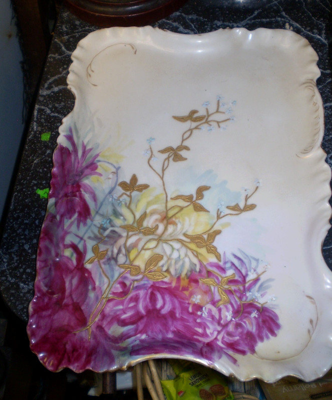 Victorian French hand painted dresser tray 8x11  (7-4)