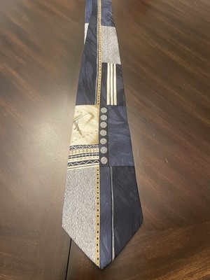 Como Collezione Tie Mens Abstract  Silk 56''L 4''W Blue Tan Cream