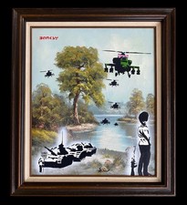 Raro dipinto stencil Banksy 2015 Dismaland incorniciato