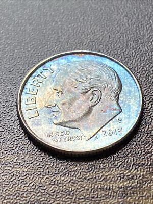 2013 P Roosevelt Dime Actual Coin Phenomenal Beautiful Blue Tone