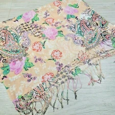 Floral Colorful Women's Scarf 100% Viscose Drawn Floral Print 70 in x 26 in