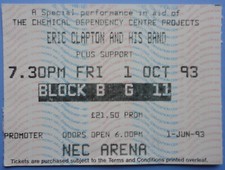 Eric Clapton Concert Ticket Oct 1, 1993 NEC Arena, Birmingham, England