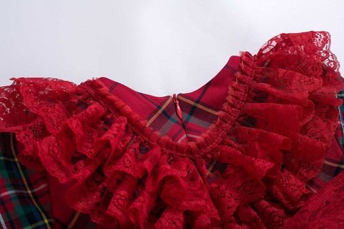 US Mädchen spanischer Stil Gürtel Weihnachtskleider 2-10 Jahre roter Festzug plissiertes Spitzenkleid - Bild 7 von 22