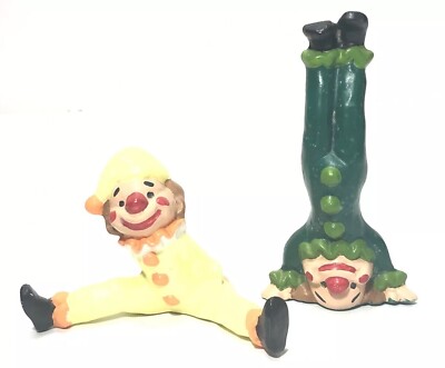 Vintage Acrobat Clown Porcelain Figurine Set(2)- 5  Green & Yellow Circus Clowns