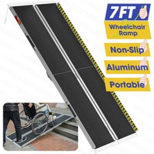 7FT Portable Home Wheelchair Ramp Anti-Slip Aluminum Steps Folding 600 LBS
