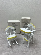 Vtg Dollhouse Concord Miniatures Painted High Chair & Rocking Chair 1:12 FLAW