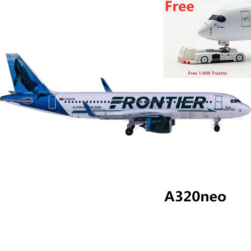 (Rare)1:400 AeroClassics Frontier Airlines A320neo N342FR Whale Shark+Tractor - Afbeelding 1 van 3