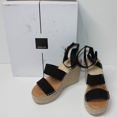 Dolce Vita Shae Espadrille Wedge Sandals Shoes in Black Color
