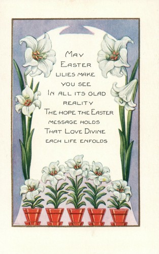 Embossed Easter Poem Tall White flowers  Easter Wishes Postcard - Picture 1 of 2