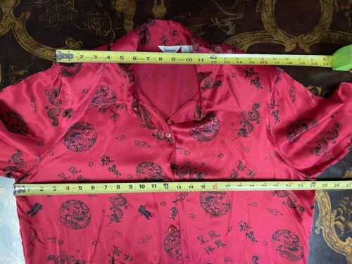VTG Dorman Womens Red Black Asian Dragon Silk Blouse Old Money Slouchy 80s L - Picture 8 of 14