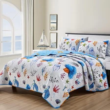 Luxury 3 Piece King Size Quilts, Elegant&Reversible Quilt Set Bedding Set with P