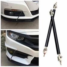2 Black - Adjustable Front Bumper Lip Splitter Spoiler Strut Rod Tie Support Bar